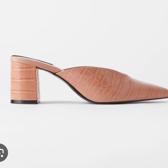 Zara Croc Pink Pointed Toe Mules - Size 40 (9.5) - Picture 2 of 8